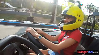 Amateur Thai girlfriend teen fun at go karts and gets fucked afterwards